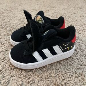 Adidas Disney Mickey Kids Black and White Sneakers with Red Accents
